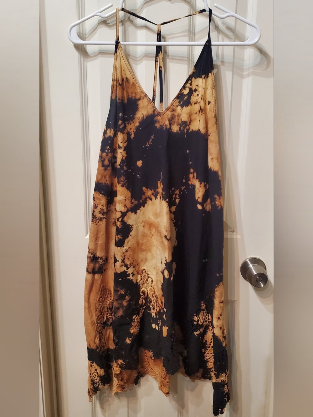 Free People Bleach Tie-Dye Slip Dress with Lace Hem